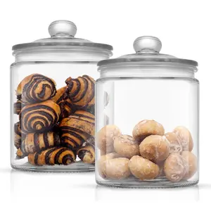 JoyFul Round Glass Cookie Jar with Airtight Glass Lids