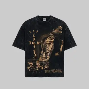 Cactus Jack Wrestlemania Vintage Rap Tee Oversized Graphic T-Shirt - Premium Acid Wash 100% Heavyweight Cotton Streetwear Retro Aesthetic Hip Hop Merch Gift for Fans