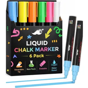 - Liquid Chalk Markers, 6 Pack, Reversible Tip,  Colors, Erasable Chalk Marker,  Water-Based Chalkboard Markers for Window and Glass, Washable Window  Marker