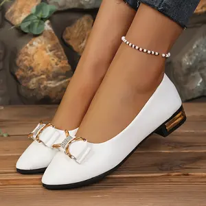 Women'S Home Outdoor Casual Easy Versatile Pointed Toe Lychee Texture Electroplated Electroplated Heel Decorative Strip Inlaid Sole Women'S Low Heel-On Heel, Women Shoes