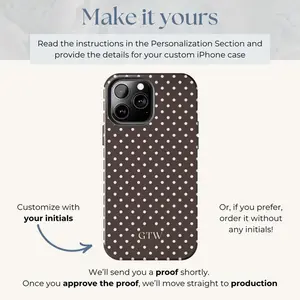 Personalized Dark Brown Polka Dot iPhone Case, Y2K Autumn Monogram iPhone Case Compatible with iPhone 15 16 14 17 Pro Max 13 12 11 XR AIR XS Plus Cute Soft Silicone Drop Protection Rugged and Durable