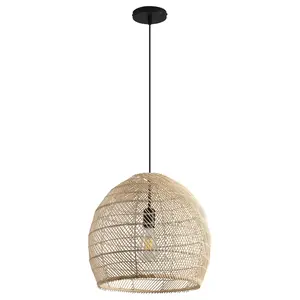 16" Virgil Bohemian Handwoven Rattan Island Pendant Light