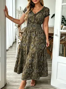 Plus Size Bohemian Dress, Lettuce Trim Design, Curvy Friendly Vacation Dress