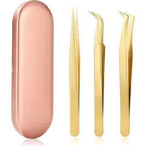 High Precision Lash Tweezers Set - Includes 5 Stainless Steel Eyelash Tweezers for Classic Individual and Volume Lash Extensions. Complete with Storage Box
