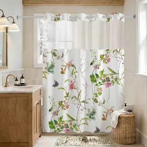 Double Layer Bathroom Shower Curtain, Floral Pattern, Waterproof, No Hooks, Easy Installation, Rustic Style, Hotel, Dorm, Home Decor
