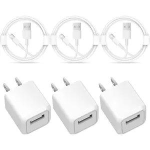 3 Pack USB Wall Charger Cube Block Adapter with 6Ft USB Fast Charging Cable Compatible with iPhone 14 13 12 11 Pro Max XR XS X 8 7 6 Plus, iPad