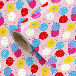 Balloon Gift Wrap Paper Roll, Colorful Birthday Balloon Print Gift Wrapping Roll, 43.2cm X 300cm, Party Decor, DIY Craft Supplies