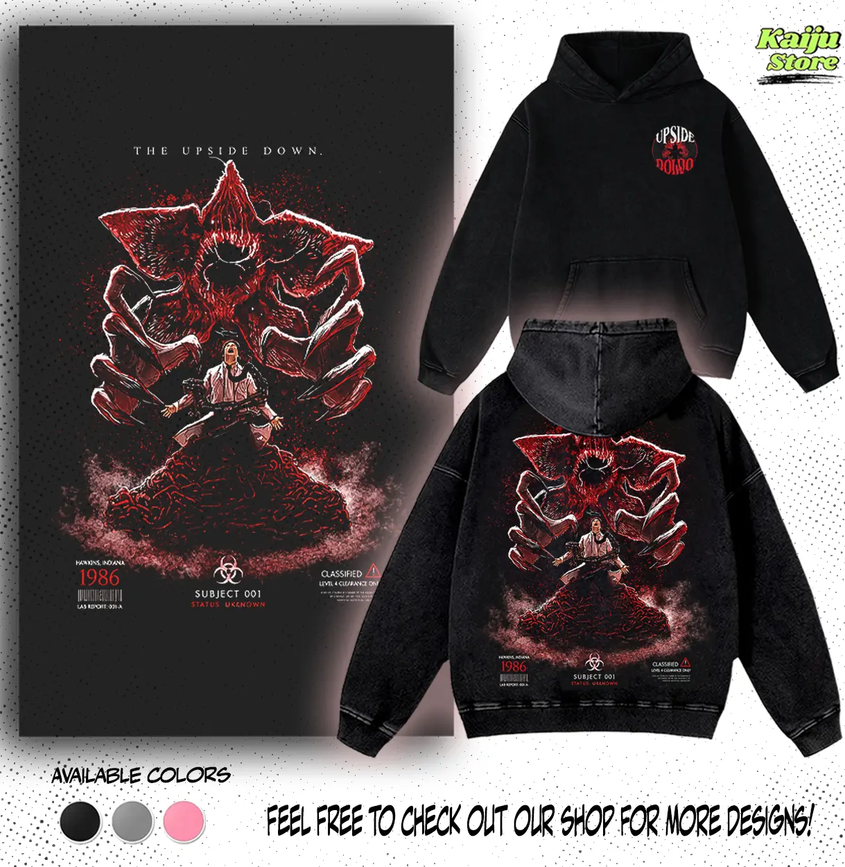 Demogorgon Stranger Things Graphic Washed Hoodie | T-Shirt Vintage Horror Monster Back Print  Streetwear Gothic Heavyweight 100% CottonUnisex Casual Tee Gift for Horror Fans