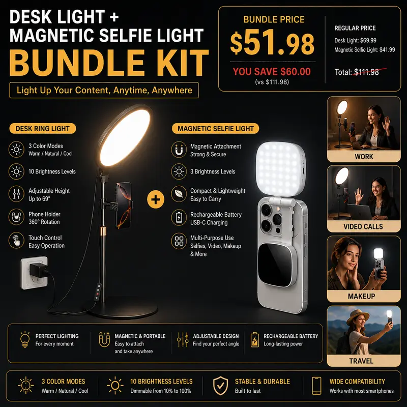 Black Desk Light + Magnetic Selfie Light