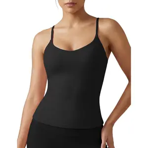 Compression Workout Tank Top  Women with Adjustable Straps V Neck Athletic Tank with Removable Pads Longline Cami