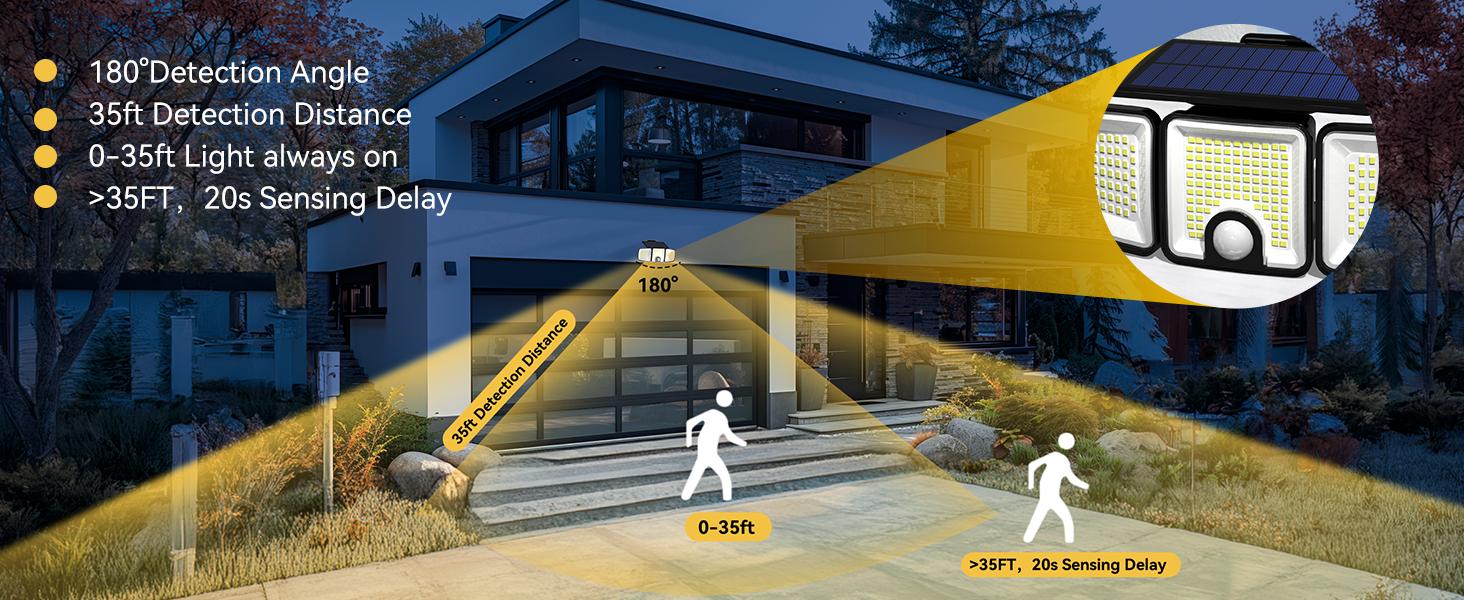 Solar Lights Outdoor with Motion Sensor, 223 LED Security Light, IP65 Waterproof LED Floodlight, 3 Adjustable Heads 360°Wide Angle Wall Light for Yard Garage Porch Garden