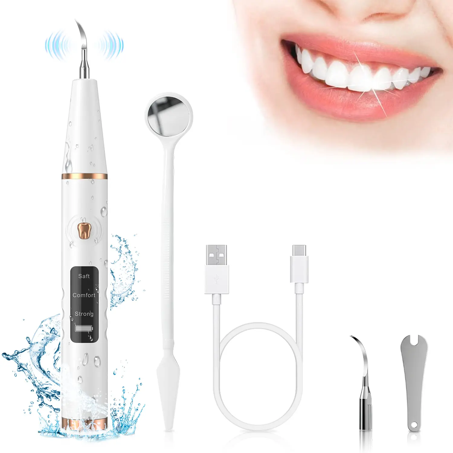 Electric Ultrasonic Tooth Cleaner – 5-Level Dental Plaque & Tartar Remover with LED Light, Waterproof Rechargeable Oral Care Tool for Teeth Whitening, Stain Removal, Bad Breath & Gum Health at Home