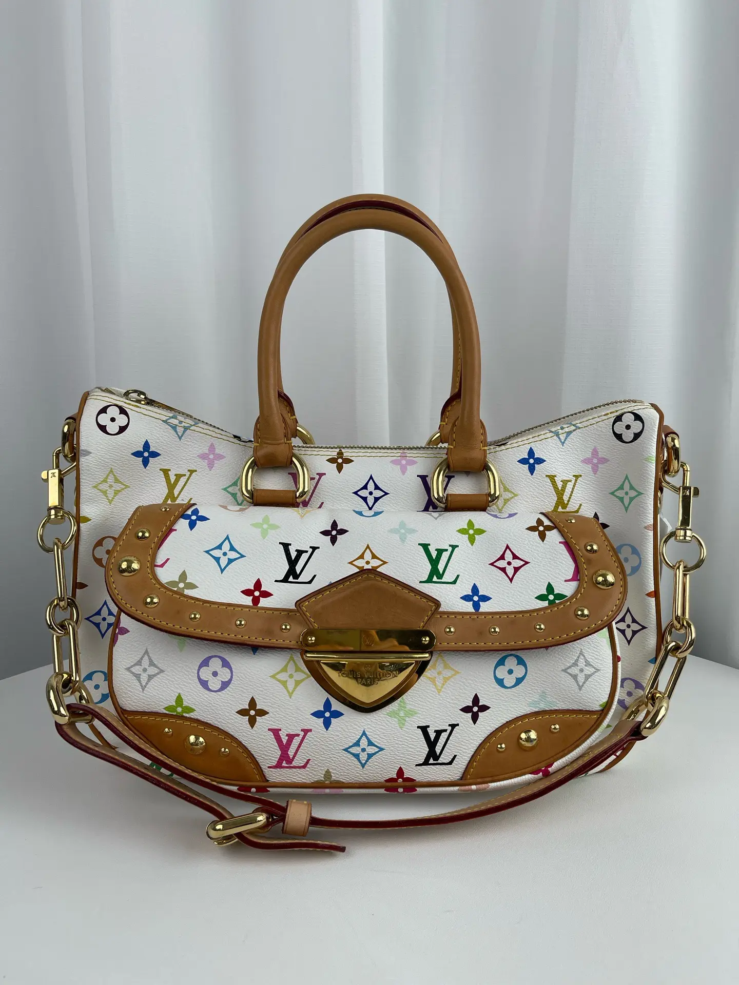 Pre-owned Louis Vuitton White Multicolor Monogram Rita Bag