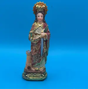 5-Inch Gold Santa Barbara Statue, Religious Decoration for Home Decor