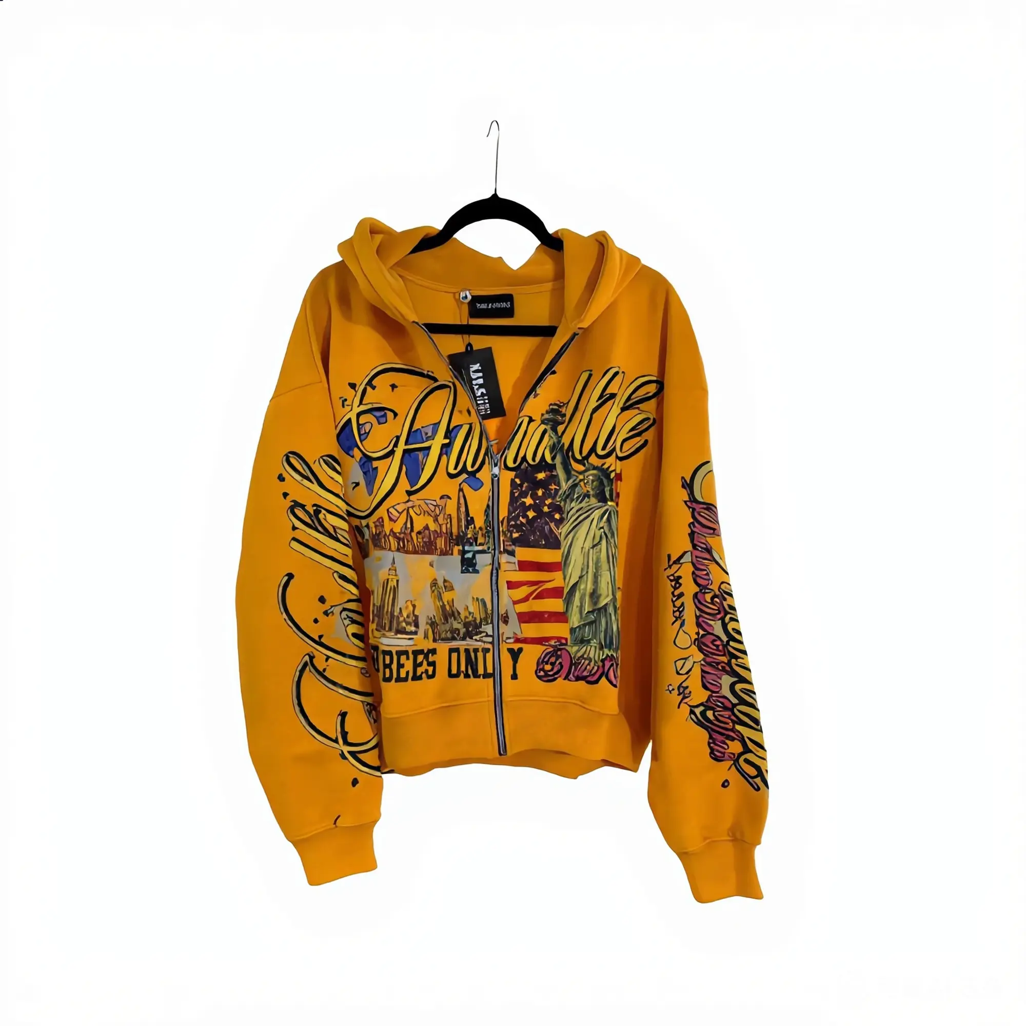 Men's Distressed Retro Printed Zippered Loose Hooded Sweatshirt, 2026 New American Street Trend Style