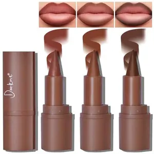 3 Colors 2 in 1 Lip Liner Set, Matte Nude Dark Brown Red Lip Liner Plumping Smooth Creamy Lip Pencil, High Pigmented Long lasting Light Brown Lipstick Makeup