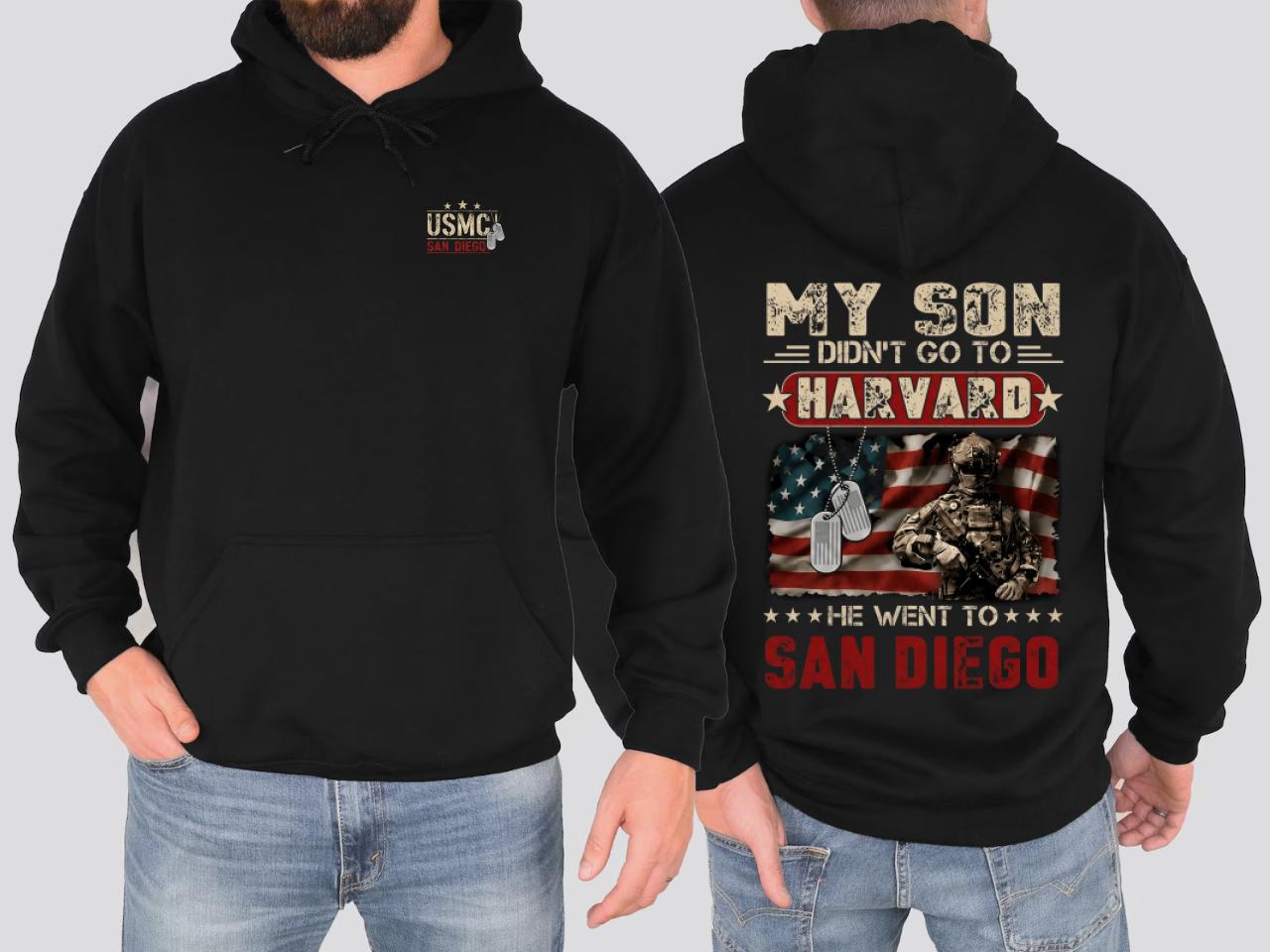 USMC San Diego Parent Hoodie, Marine Corps Mom & Dad Graphic Pullover, Military Family Front & Back Hoodie, Marine Graduation Gift, Proud Parent Military Apparel, USMC Family Support Hoodie