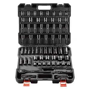 VEVOR Drive Impact Socket Set 1/2 - 65PCS Deep Standard Socket Set SAE 3/8 to 1-1/4 and Metric 10-24mm, 6 Point CR-V Cr-Mo Alloy Steel for Auto Repair - Easy-to-Read Size Markings, Storage Case