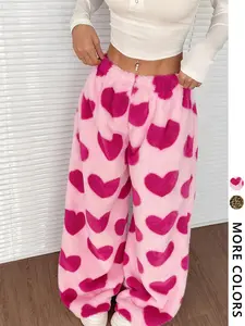 Women's Plush Long Pants, Autumn Winter Casual Simple Comfortable Skin-Friendly Cute Unique Fashion Warm Outdoor Heart Light Casual Lounge Pants