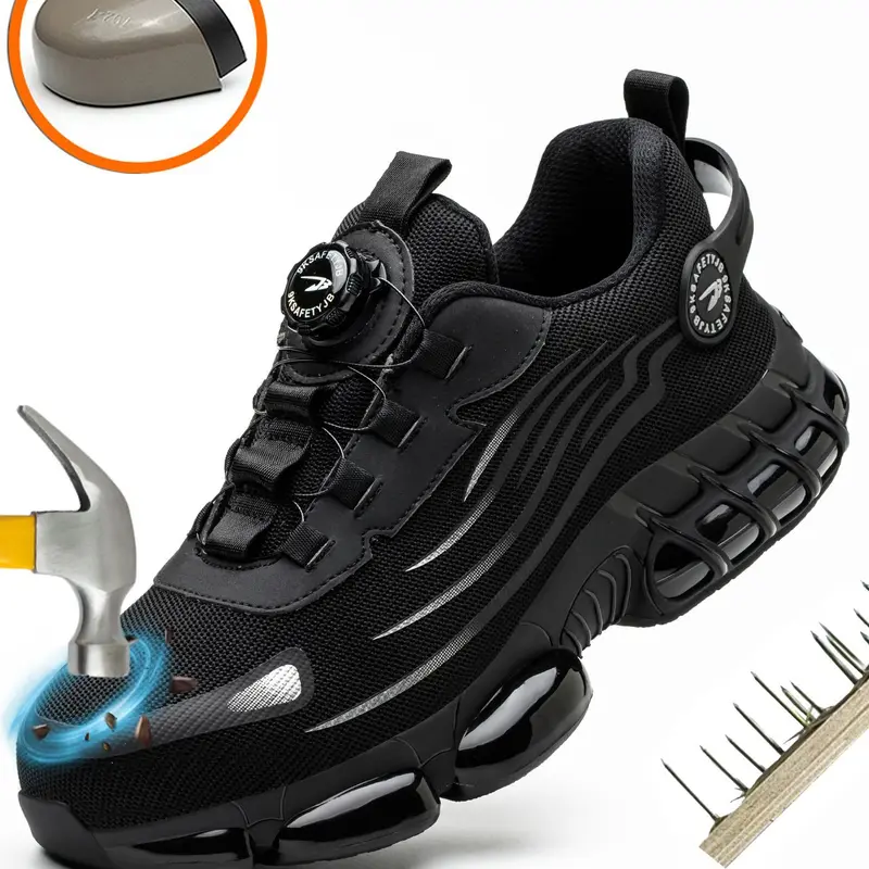Men's Casual Breathable Mesh Work Shoes, Lightweight Anti-smash and Anti-puncture Safety Shoes, Fashionable Anti-slip Shoes for Outdoor Sports