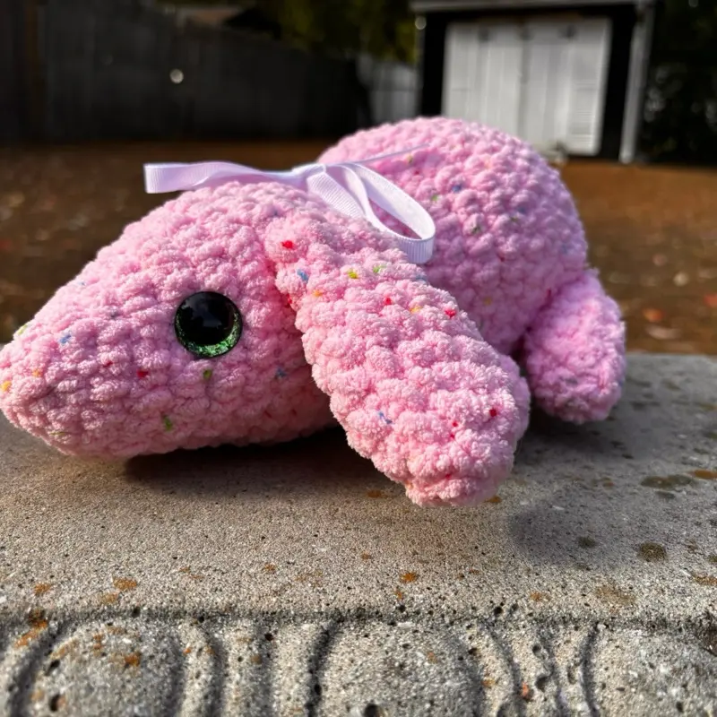 Cupcake Bunny Plush Toy - Pink Crochet Stuffed Animal with Bow and Confetti Accents for Kids