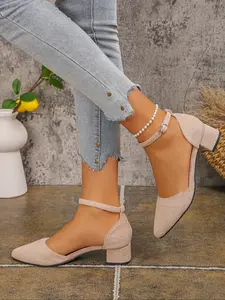 Women's Fashion Simple High Heel Sandals, Elegant Heeled Sandals, Ankle Strap Chunky Sole, Comfortable Breathable Suede Commuter Shoes, Elegant Pointed Toe Heels