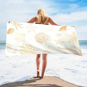 Tropical Shell & Starfish Beach Towel - Sand-Resistant Quick-Dry Microfiber, Lightweight & Portable for Travel Pool