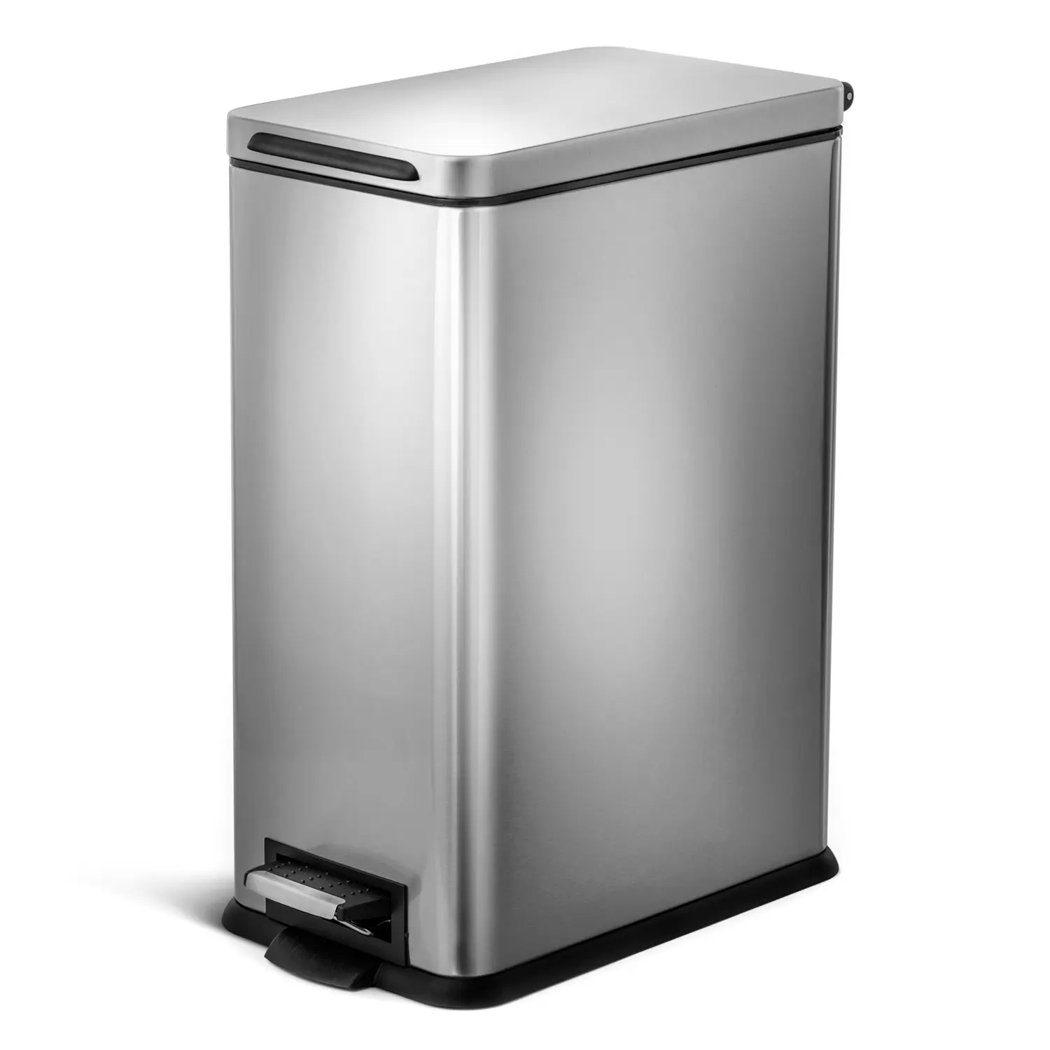 Home Zone Living 8-Gal Slim Stainless Steel Kitchen Trash Can with Step Pedal and Soft Close Lid