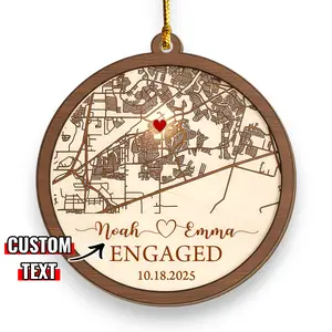 Engaged Ornament 2025, Personalized Engagement Ornament Gift, First Christmas Engaged Ornament, Custom Map Engagement Gift, Wooden Ornament