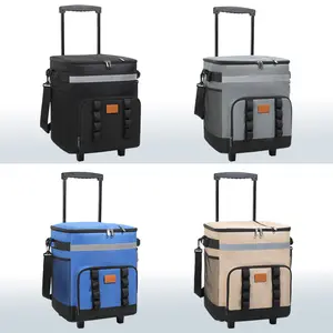 40- Can Rolling Cooler Backpack- Soft Cooler Bag with Wheels, Reflective Strips Bottle Opener- Lightweight Travel Tote for Outdoor, Beach, Picnic Camping, Insulated Backpack Cooler