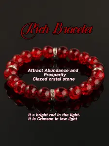 Glass Bead Bracelet, Attracts Abundance & Prosperity, Glowing Under Light, Vibrant Ruby Color in Low Lighting, Fall Winter Style