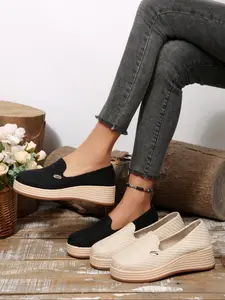 Women's Breathable Slip-On Casual Shoes, Textile Upper Rubber Sole, Spring & Fall Daily Wear, Comfortable All-Day Footwear