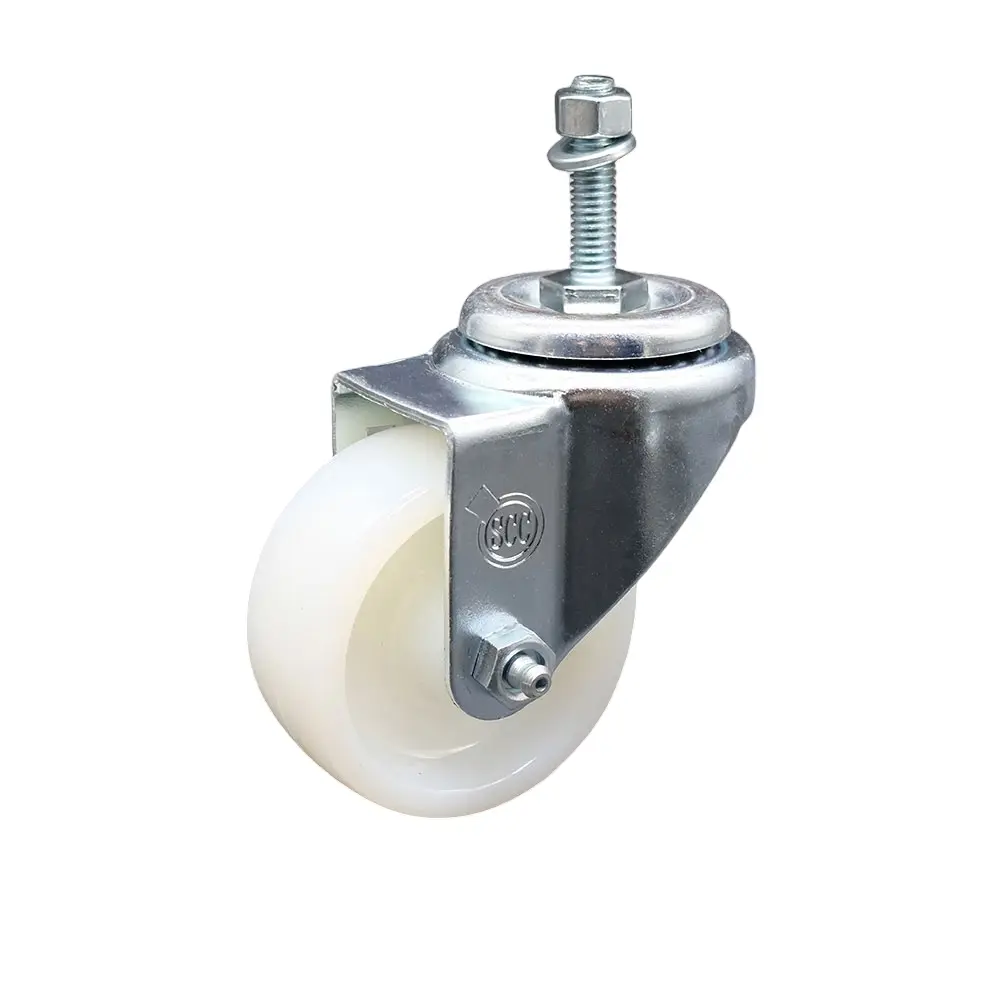 Service Caster SCC-SSTS20S314-NYS-381615 Stainless Steel Nylon Swivel Threaded Stem Caster - 3x1.25 in. White Wheels, 0.38 in. Threaded Stem, Swivel Design, Swivel Wheels