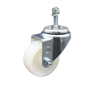 Service Caster SCC-SSTS20S314-NYS-381615 Stainless Steel Nylon Swivel Threaded Stem Caster - 3x1.25 in. White Swivel Wheels, 0.38 in. Threaded Stem