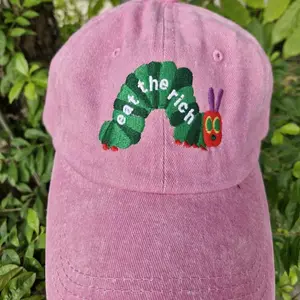 Eat The Rich Embroidery Hat, Hungry Caterpillar, Bookish Hat, Activist , Embroidered Caterpillar Hat