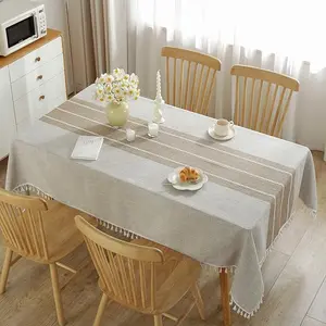 Rectangular tablecloth, cotton and linen tablecloth, waterproof tablecloth, anti-wrinkle farmhouse table cover, soft fabric tablecloth with tassels