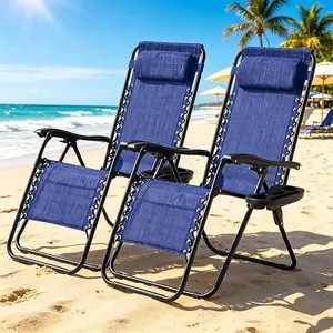 2pcs Zero Gravity Chairs with Cup Holder, 330lb Capacity, Adjustable Headrest & 160° Recline for Pool/Patio/Camping (Foldable & Portable)