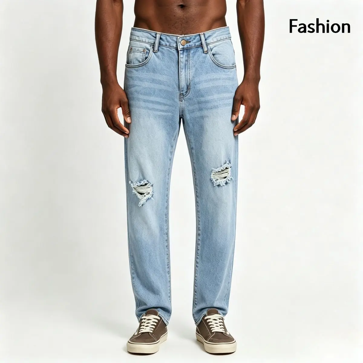 Men's Vintage Straight-Leg Jeans with Knee Rips | Chic Classic Fit in Soft Cotton Denim for Casual Streetwear, Menswear, Stylish, Minimalist, Colorblock, Ripped, Retro Style, Straight Pants, Ripped Jeans, 90S Straight Style