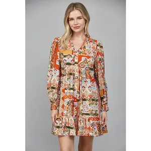 The Merc-Orange Patchwork Dress