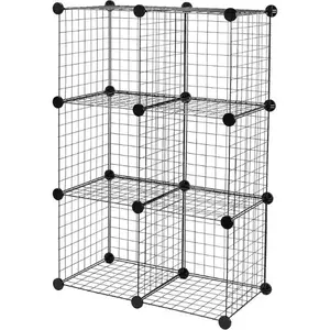 [New Deal]   6-Cube Wire Grid Stackable Storage Shelves, 12 x 12-Inches, Black, 12.6"D x 26"W x 38"H