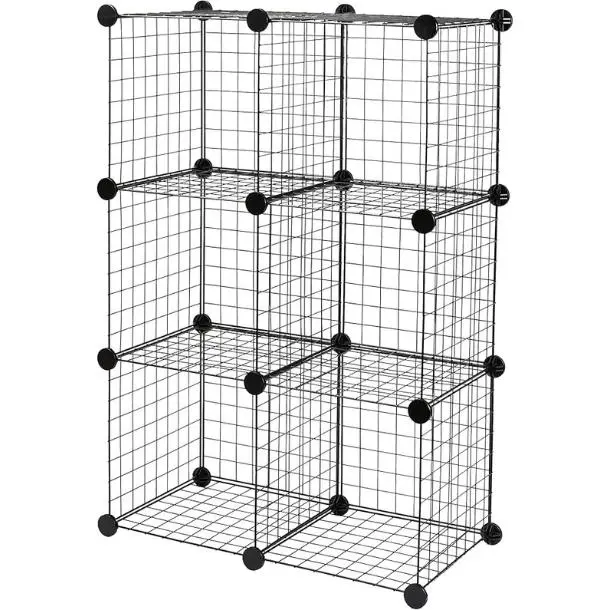 [New Deal]   6-Cube Wire Grid Stackable Storage Shelves, 12 x 12-Inches, Black, 12.6"D x 26"W x 38"H