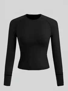 Women's Fitness Long Sleeve Top, Quick-Dry Fabric, Breathable Thumb Hole Design, Sporty Round Neck, Slim Fit Outdoor Running Shirt, Athletic Fashion Activewear