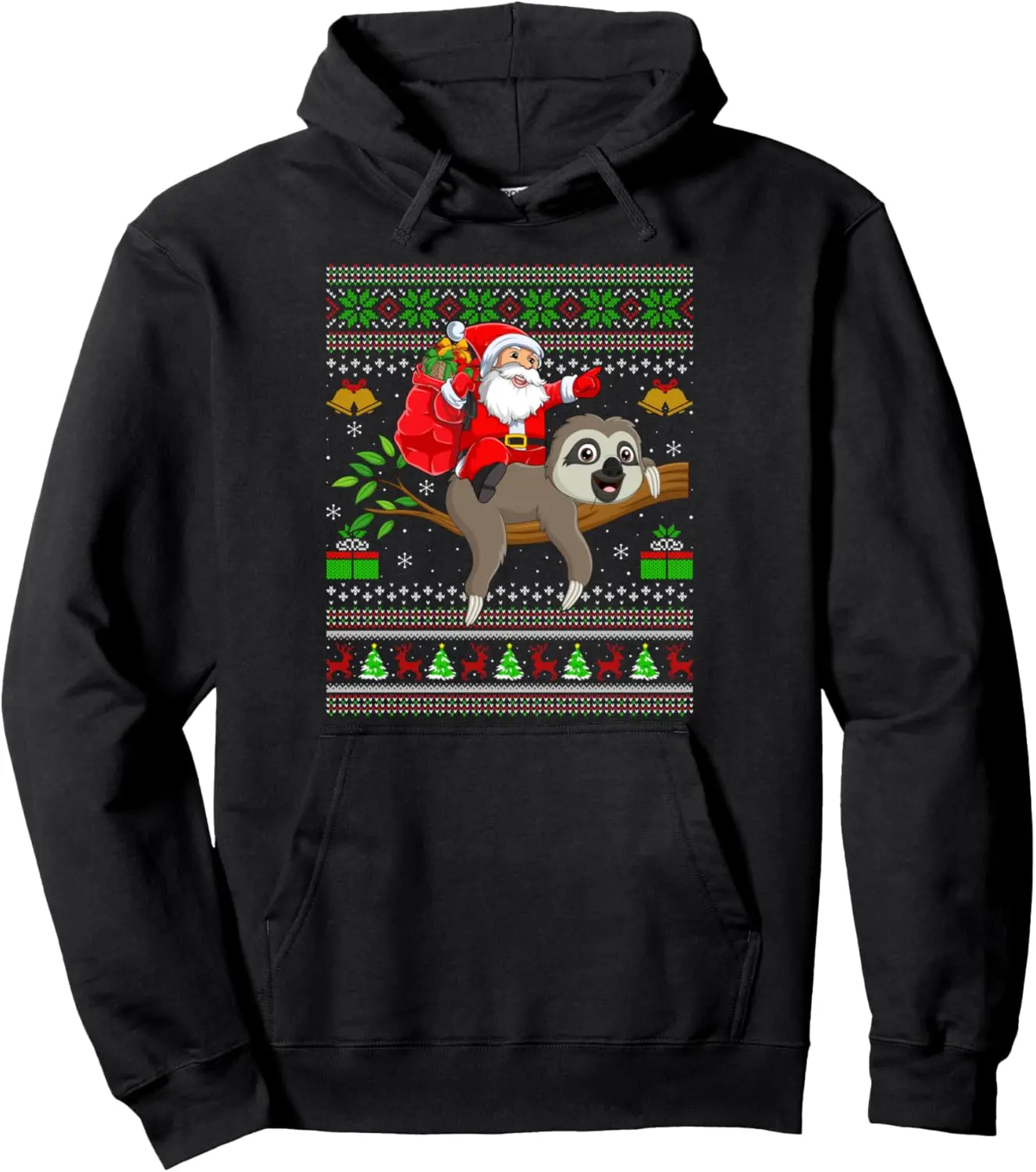 Ugly Xmas Sweater Funny Santa Riding Sloth Christmas Pullover Hoodie