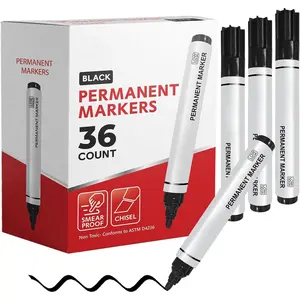 Black Permanent Markers, Chisel Tip, 36 Count Bulk, Quick Drying Ink, Works  Paper, , Plastic, Metal and Glass,  for , Office and School use