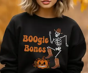 SKELETON SWEATSHIRT, DANCING Skeleton Shirt, Cowboy Halloween, Fun Western Halloween Cowboy Boogie Bones Sweatshirt Perfect Gift for Someone