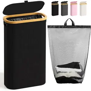 75L Slim Laundry Hamper with Lid, Dirty Clothes Hampers for Laundry, Collapsible Laundry Baskets for Small Spaces, Bedroom, Bathroom, Laundry Room, Black