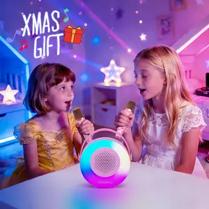 Karaoke Machine for Kids，Mini Portable Bluetooth Speaker with 2 Wireless Microphones,Karaoke Toys Gifts with Interactive Lights and Sound for Girls Boys Adults Home Party Birthday