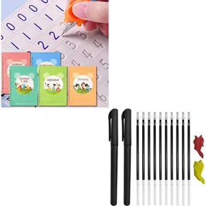 5 count Magic Practice Copybook, Grooved Handwriting Workbook,Disappearing Ink Pen with Writing  Aid Pencil Grip for