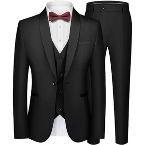 WEEN CHARM Mens Suit Slim Fit Tuxedo 3 Piece One Button Shawl Lapel Blazer Jacket Vest Pants Set for Prom Party