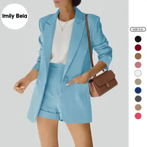Imily Bela Women's 2 Piece Open Front Long Sleeve Blazer and Solid Short Pants Suit Sets Imily Bela Women's 2 Piece Open Front Long Sleeve Blazer and Solid Short Pants Suit Sets